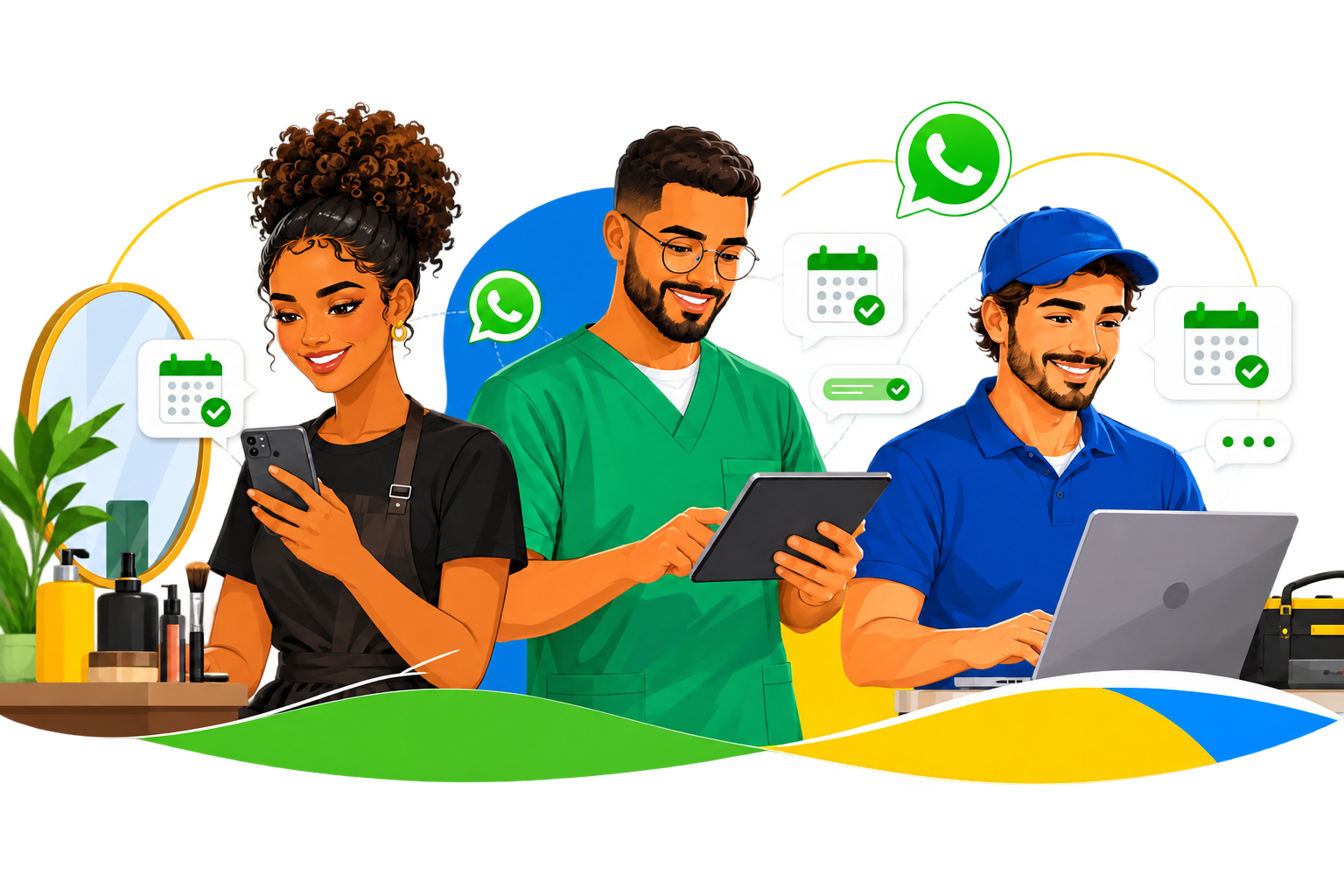 Profissionais organizando agendamentos pelo WhatsApp